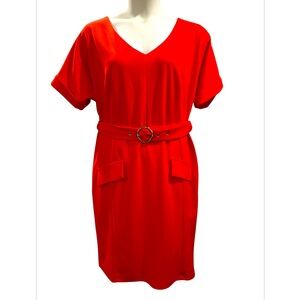 39) Ashley Steward Elegant Orange Red Plus Size Dress with Belt